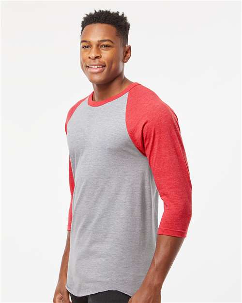 Heather Grey/ Heather Red Fine Jersey Raglan T-Shirt - 245