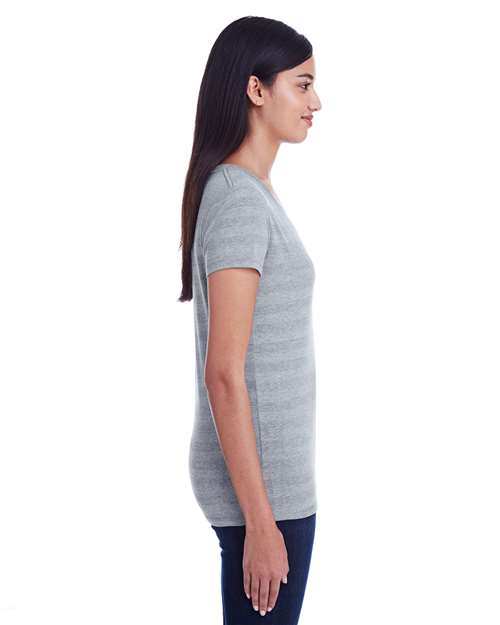 Heather Grey Invisible Stripe Women's Invisible Stripe V-Neck T-Shirt - 252RV
