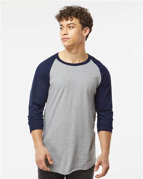 Heather Grey/ Navy Fine Jersey Raglan T-Shirt - 245