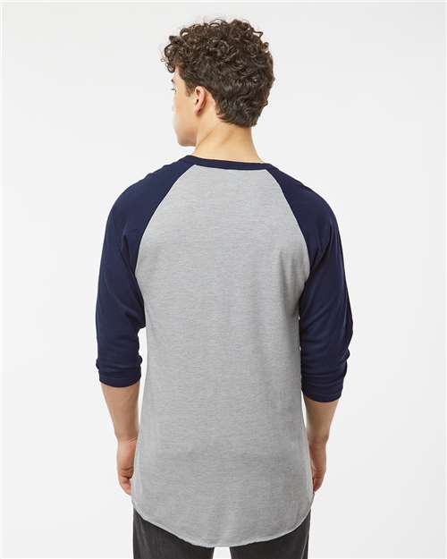 Heather Grey/ Navy Fine Jersey Raglan T-Shirt - 245
