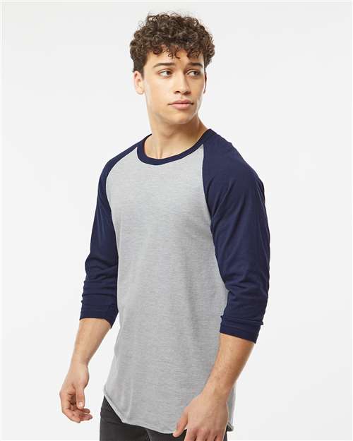 Heather Grey/ Navy Fine Jersey Raglan T-Shirt - 245