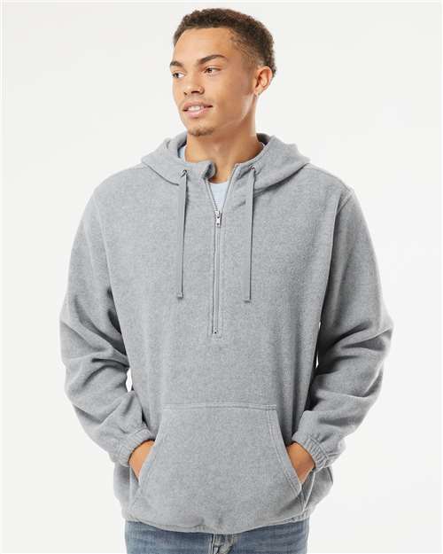 Heather Grey Polar Fleece Quarter-Zip Hooded Pullover - 3600