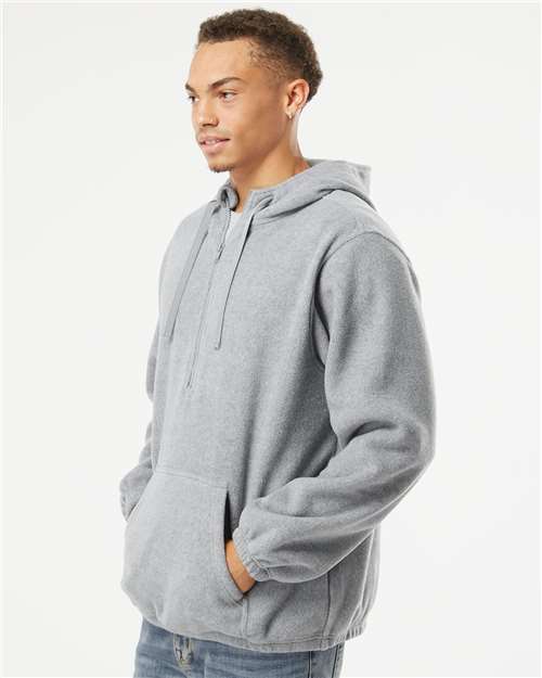 Heather Grey Polar Fleece Quarter-Zip Hooded Pullover - 3600