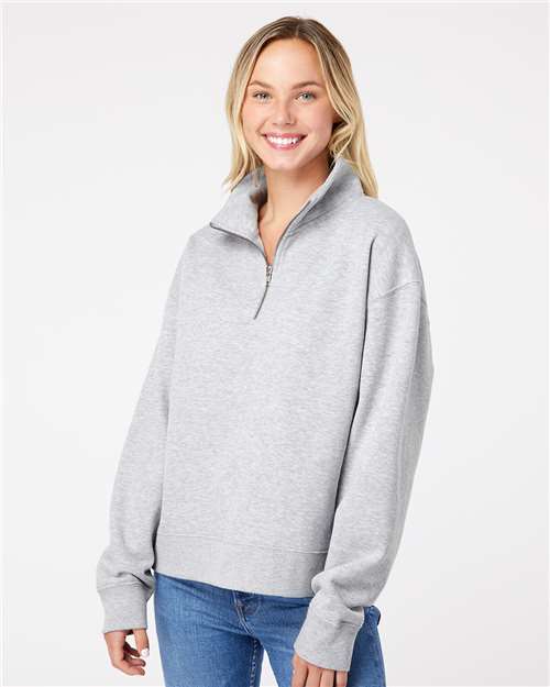 Heather Grey Women's Sueded Fleece Quarter-Zip Sweatshirt - W22713