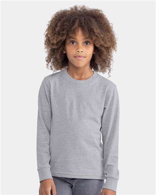 Heather Grey Youth Cotton Long Sleeve T-Shirt - 3311