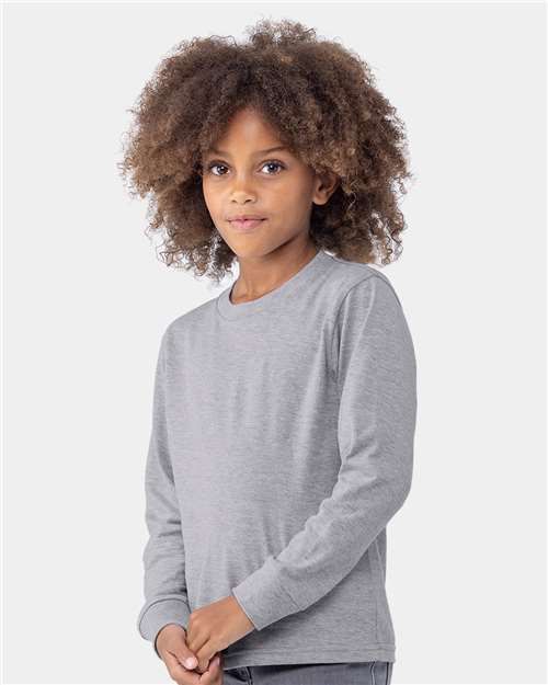 Heather Grey Youth Cotton Long Sleeve T-Shirt - 3311