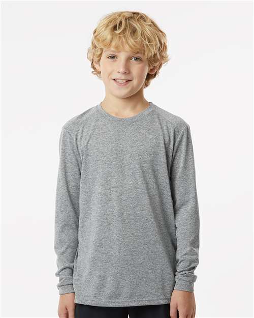 Heather Grey Youth Long Islander Performance Long Sleeve T-Shirt - 218Y