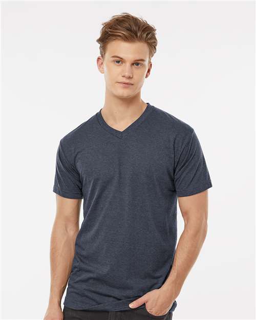 Heather Navy Poly-Rich V-Neck T-Shirt - 207