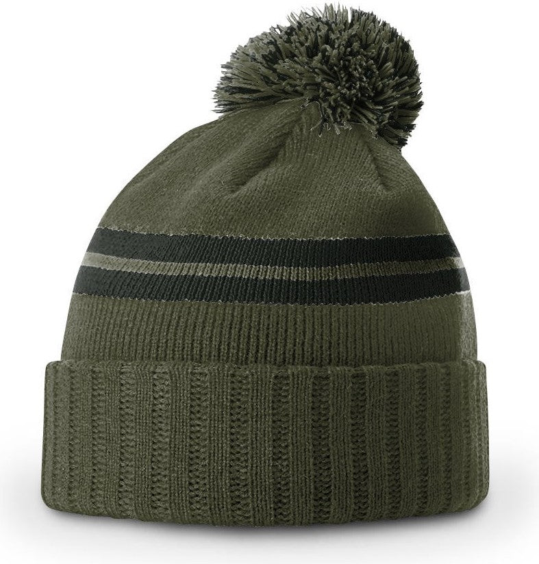Heather Olive-Dark Olive Short Pom Beanie