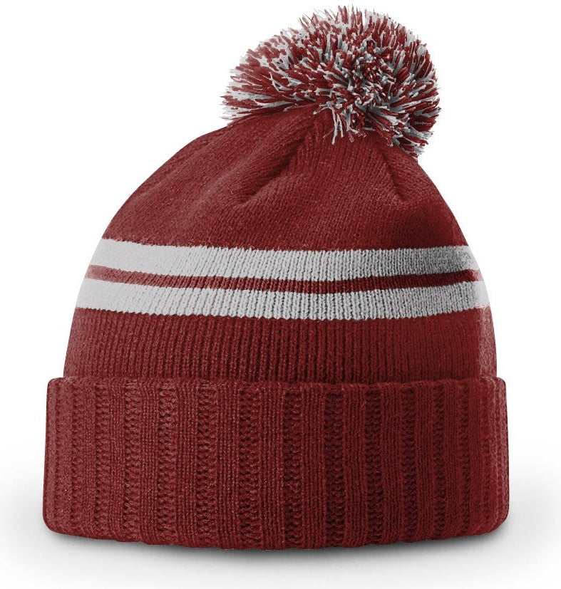 Heather Red-Grey Short Pom Beanie