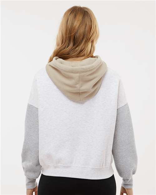 Heather Women's Sueded Fleece Colorblocked Crop Hooded Sweatshirt - W23716