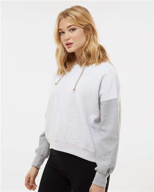 Heather Women's Sueded Fleece Colorblocked Crop Hooded Sweatshirt - W23716