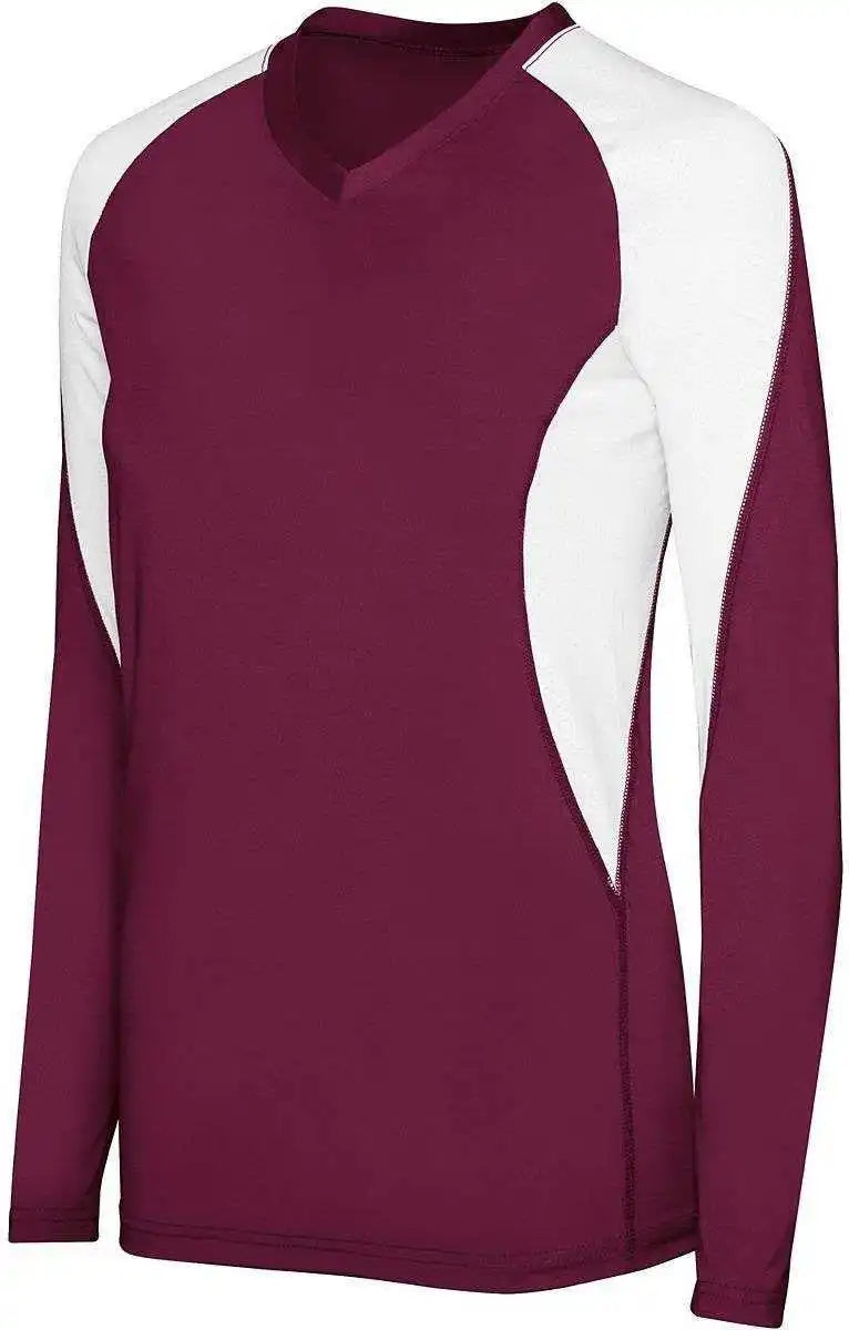 High Five 342182 Womens Long Sleeve Court Jersey - Maroon White