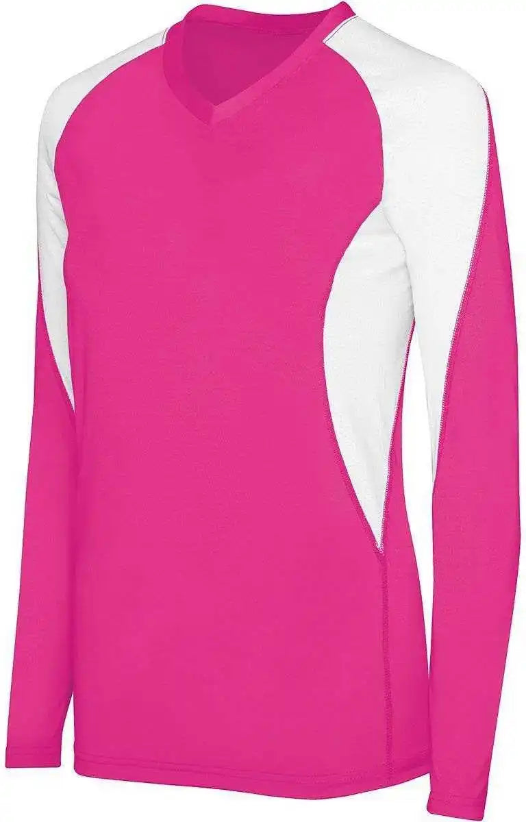 High Five 342182 Womens Long Sleeve Court Jersey - Raspberry White