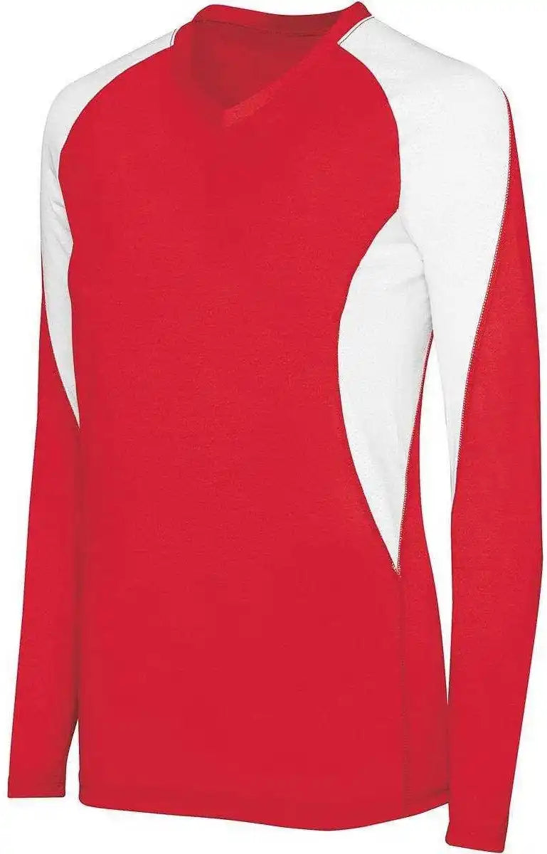 High Five 342183 Girls Long Sleeve Court Jersey - Scarlet White