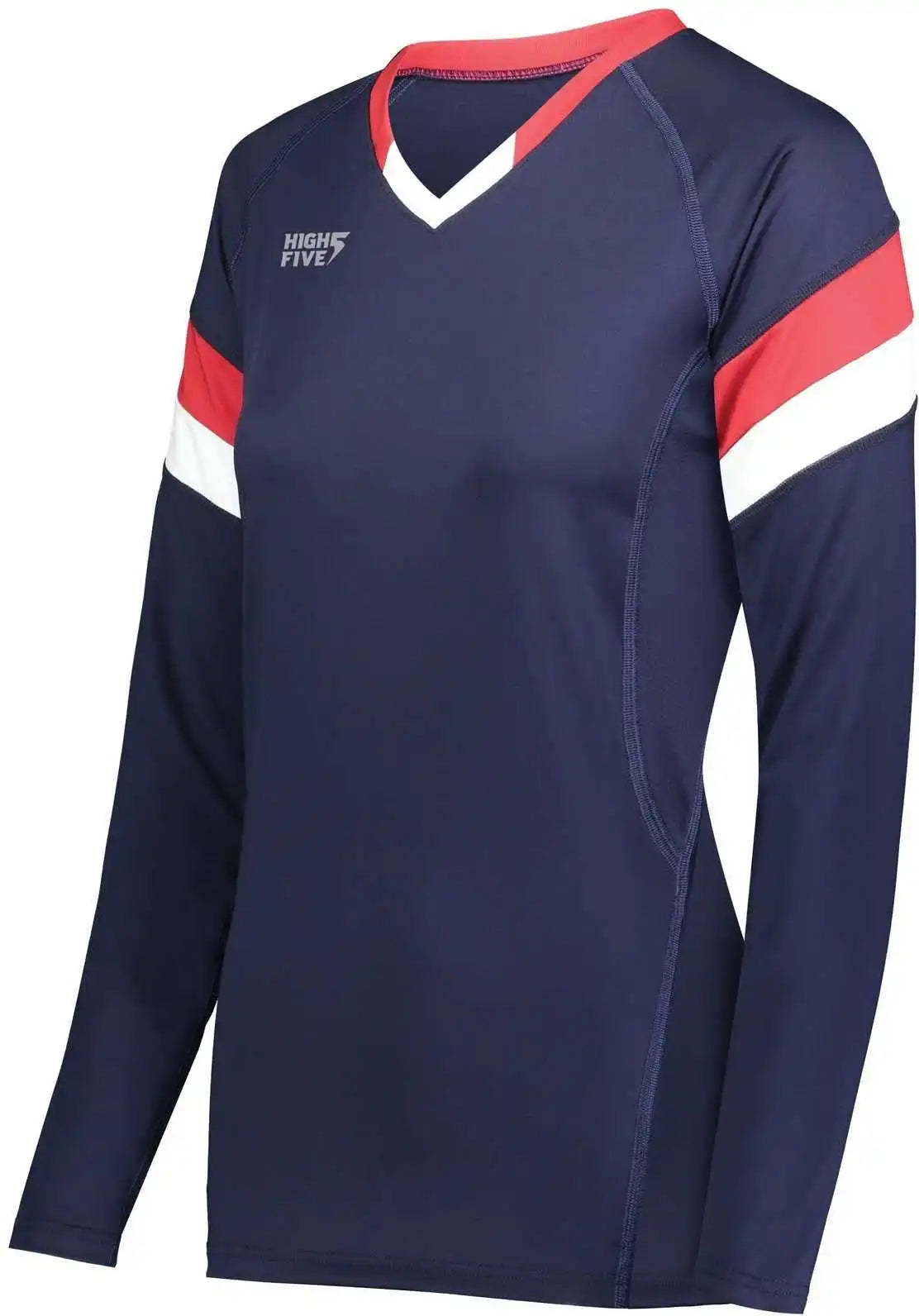 High Five 342243 Girls Truhit Tri Long Sleeve Jersey - Navy Scarlet White