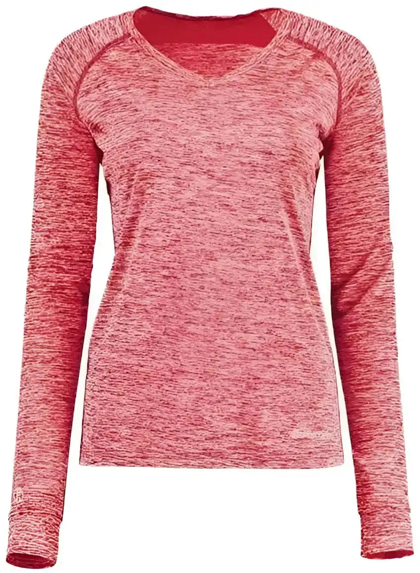 Holloway 222770 Women’s Electrify Coolcore Long Sleeve V-neck T-shirt - Scarlet Heather