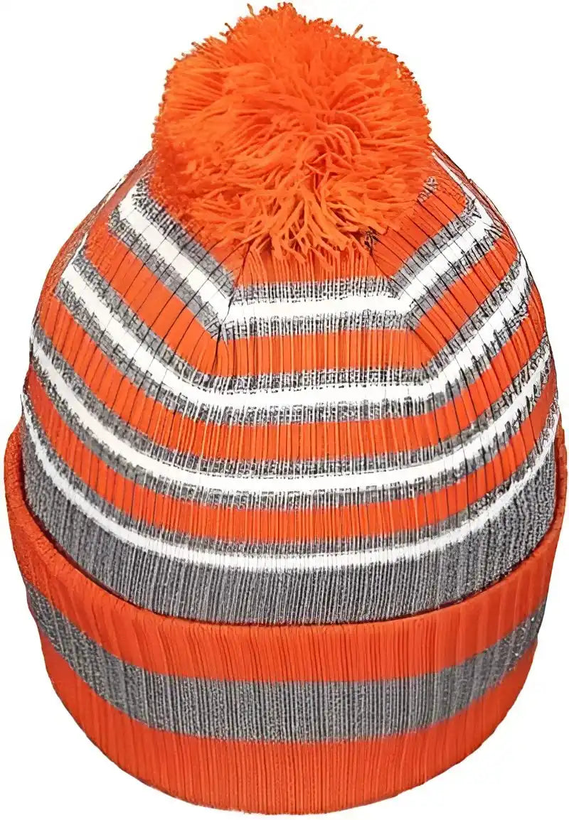 Holloway 223815 8 1/2’’ Spirit Pom Beanie - Orange Heather Gray White - one Size Fits Most