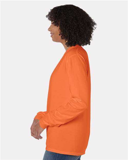 Horizon Orange Garment-Dyed Long Sleeve T-Shirt With a Pocket - GDH250