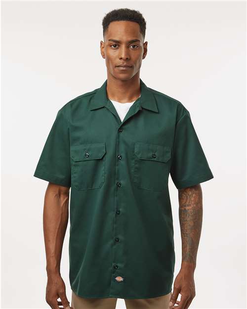 Hunter Green Short Sleeve Work Shirt - Tall Sizes - 2574T