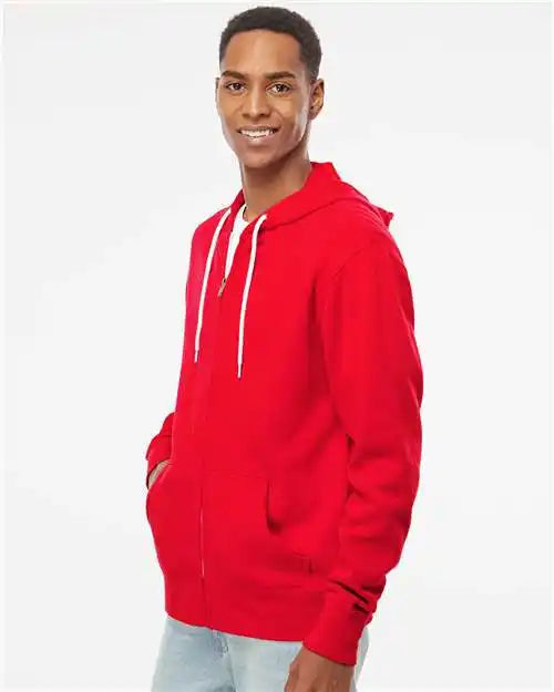 Independent Trading Co. Afx90unz Lightweight Full-zip Hooded Sweatshirt - Red