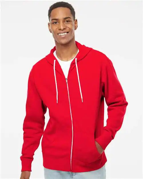 Independent Trading Co. Afx90unz Lightweight Full-zip Hooded Sweatshirt - Red