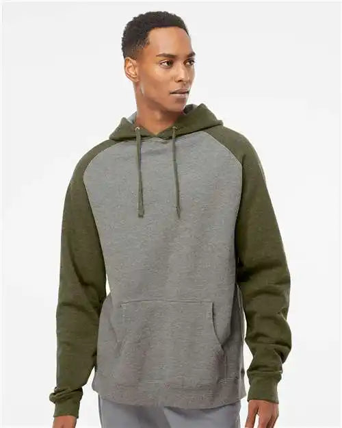 Independent Trading Co. Ind40rp Raglan Hooded Sweatshirt - Gunmetal Heather Army