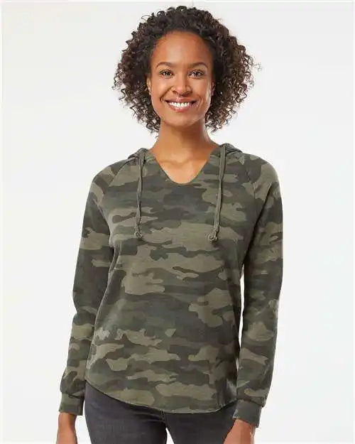 Independent Trading Co. Prm2500 Women’s Lightweight California Wave Wash Hooded Sweatshirt - Forest Camo Heather