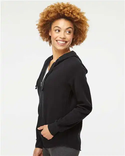 Independent Trading Co. Prm2500z Women’s California Wave Wash Full-zip Hooded Sweatshirt - Black