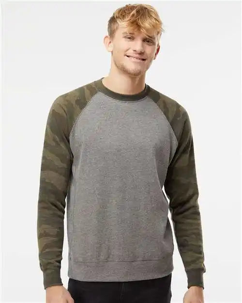 Independent Trading Co. Prm30sbc Special Blend Crewneck Raglan Sweatshirt - Nickel Heather Forest Camo