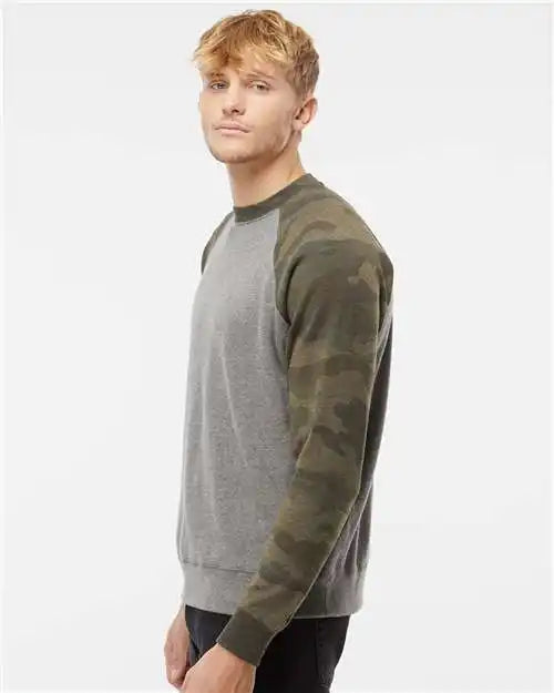 Independent Trading Co. Prm30sbc Special Blend Crewneck Raglan Sweatshirt - Nickel Heather Forest Camo