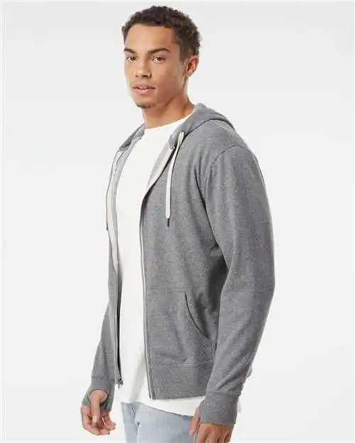 Independent Trading Co. Prm90htz Heathered French Terry Full-zip Hooded Sweatshirt - Salt Pepper