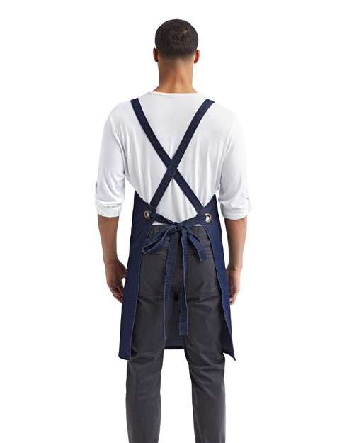 Indigo Denim Cross Back Barista Apron with Pocket - RP129