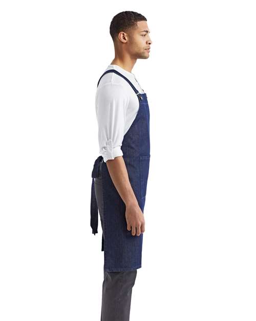 Indigo Denim Cross Back Barista Apron with Pocket - RP129