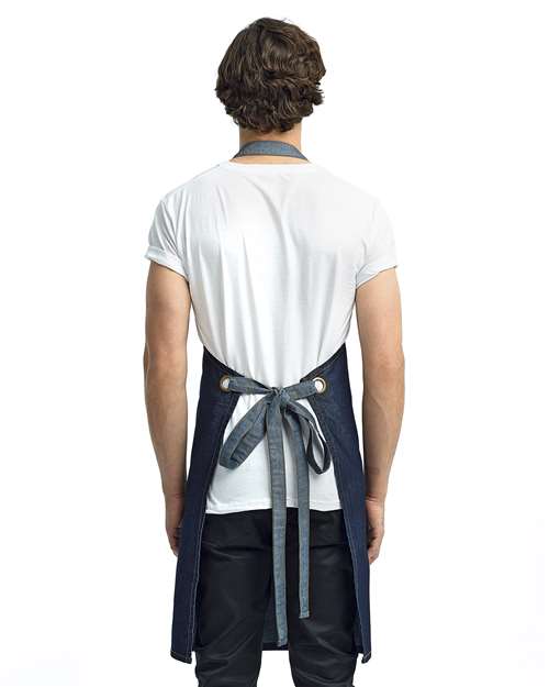 Indigo Denim Domain Contrast Denim Bib Apron with Pockets - RP127