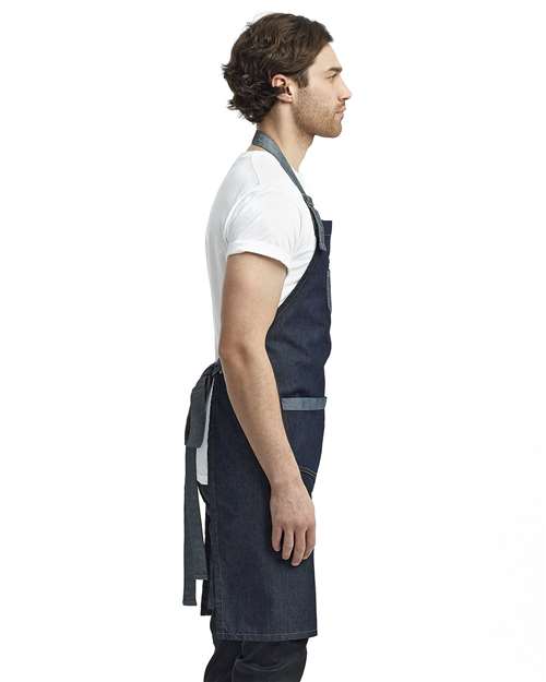 Indigo Denim Domain Contrast Denim Bib Apron with Pockets - RP127