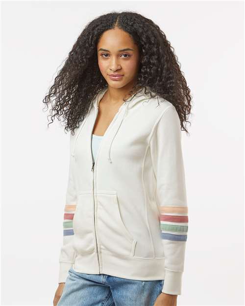 Ivory Women's Striped Sleeves Full-Zip Hooded Sweatshirt - W22732
