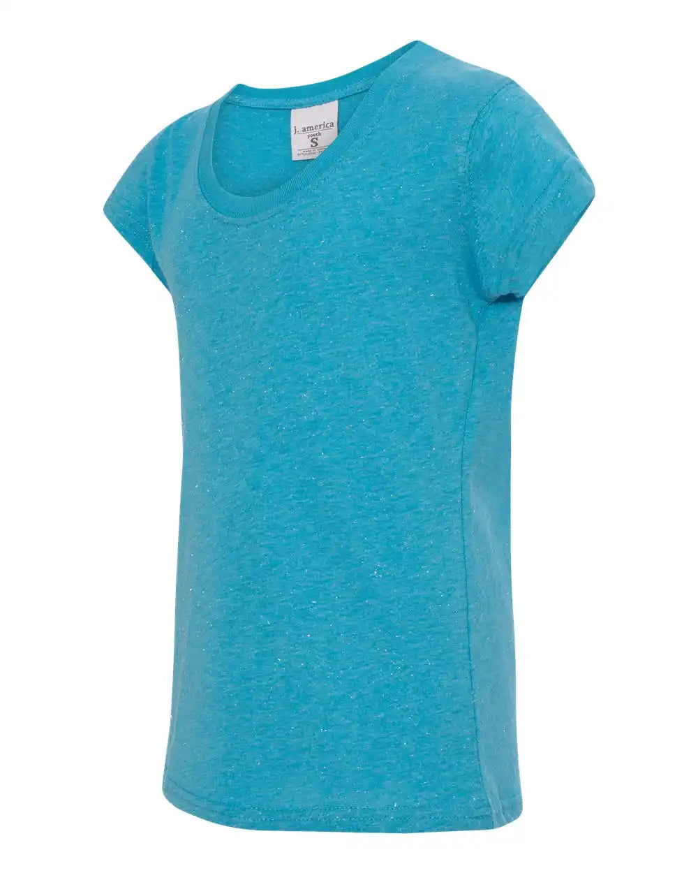 J. America 8129 Youth Glitter T-shirt - Maui Blue/ Silver / l