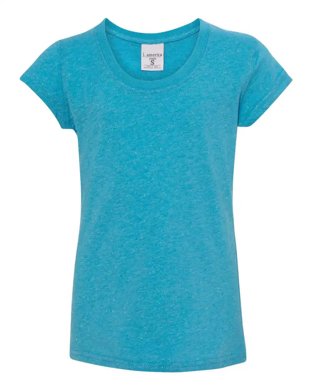 J. America 8129 Youth Glitter T-shirt - Maui Blue/ Silver / l