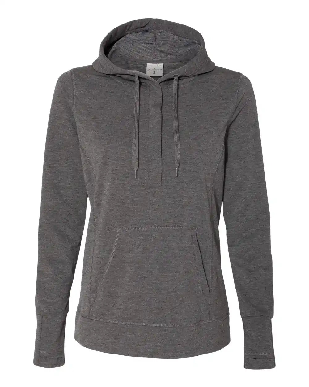 J. America 8431j Women’s Omega Stretch Snap-placket Hooded Pullover - 8431 - Charcoal Triblend - s
