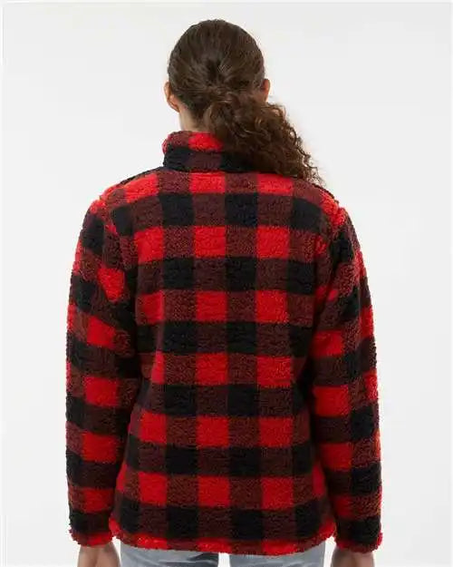 J. America 8451 Women’s Epic Sherpa Quarter-zip Pullover - Red Black Buffalo
