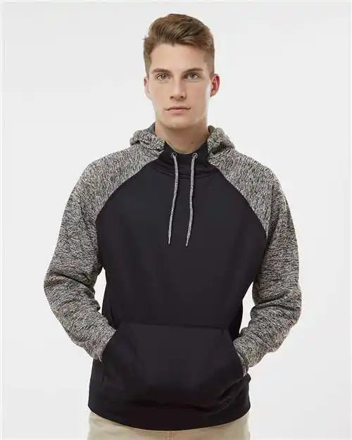 J. America 8612 Colorblocked Cosmic Fleece Hooded Sweatshirt - Black Charcoal Fleck