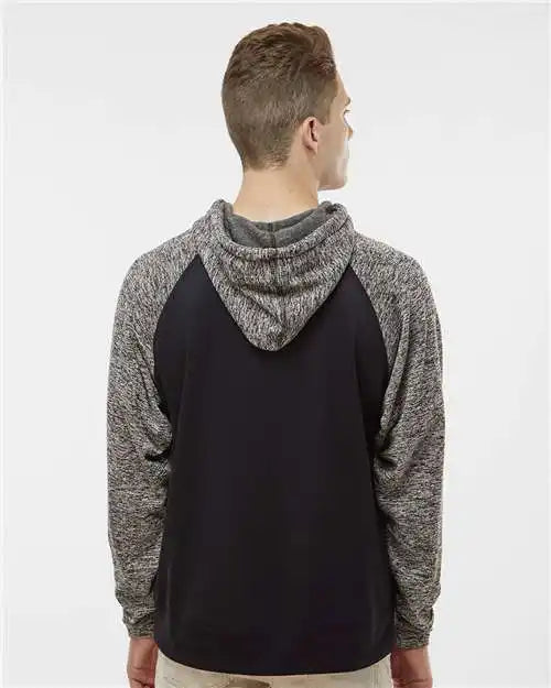 J. America 8612 Colorblocked Cosmic Fleece Hooded Sweatshirt - Black Charcoal Fleck