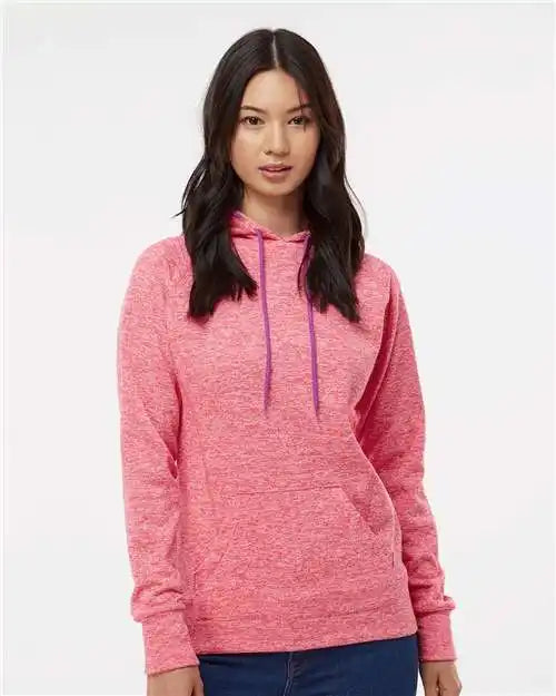 J. America 8616 Women’s Cosmic Fleece Hooded Sweatshirt - Fire Coral Magenta