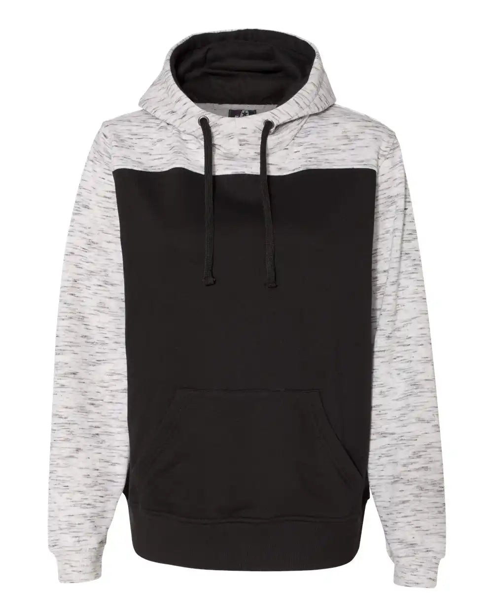 J. America 8676 Mélange Fleece Colorblocked Hooded Sweatshirt - Black White - Black/ / s