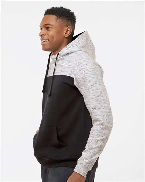 J. America 8676 Mélange Fleece Colorblocked Hooded Sweatshirt - Black White