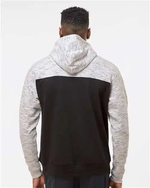 J. America 8676 Mélange Fleece Colorblocked Hooded Sweatshirt - Black White