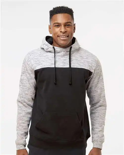 J. America 8676 Mélange Fleece Colorblocked Hooded Sweatshirt - Black White