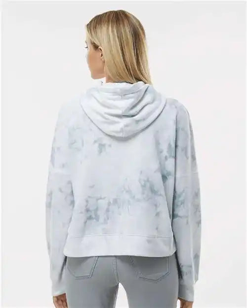 J. America 8853 Women’s Crop Hooded Sweatshirt - Grey Tie Dye