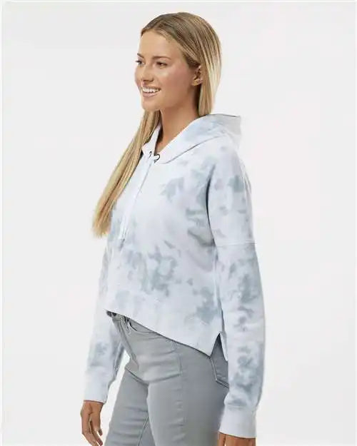 J. America 8853 Women’s Crop Hooded Sweatshirt - Grey Tie Dye